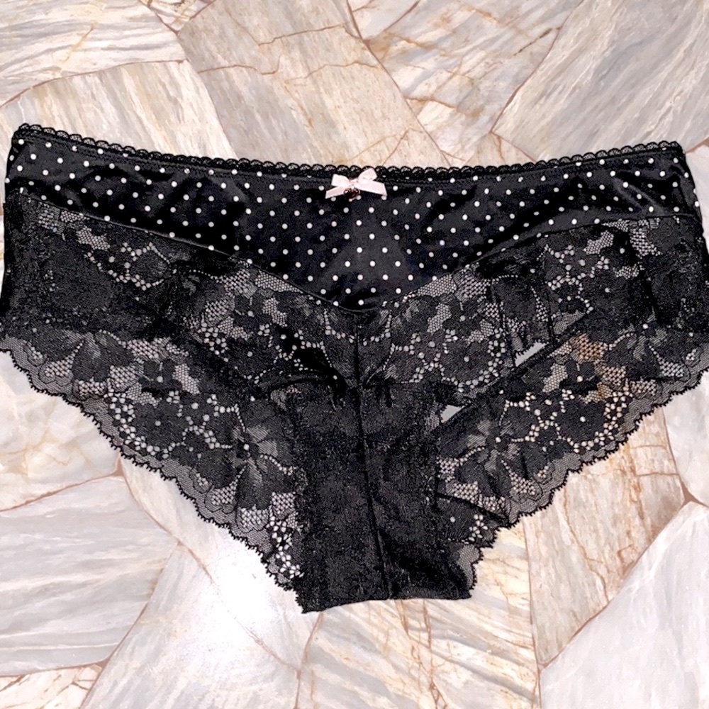 Victoria Secret Very Sexy Panty Embroidered‎ Bikini Lace Trim Black Large
